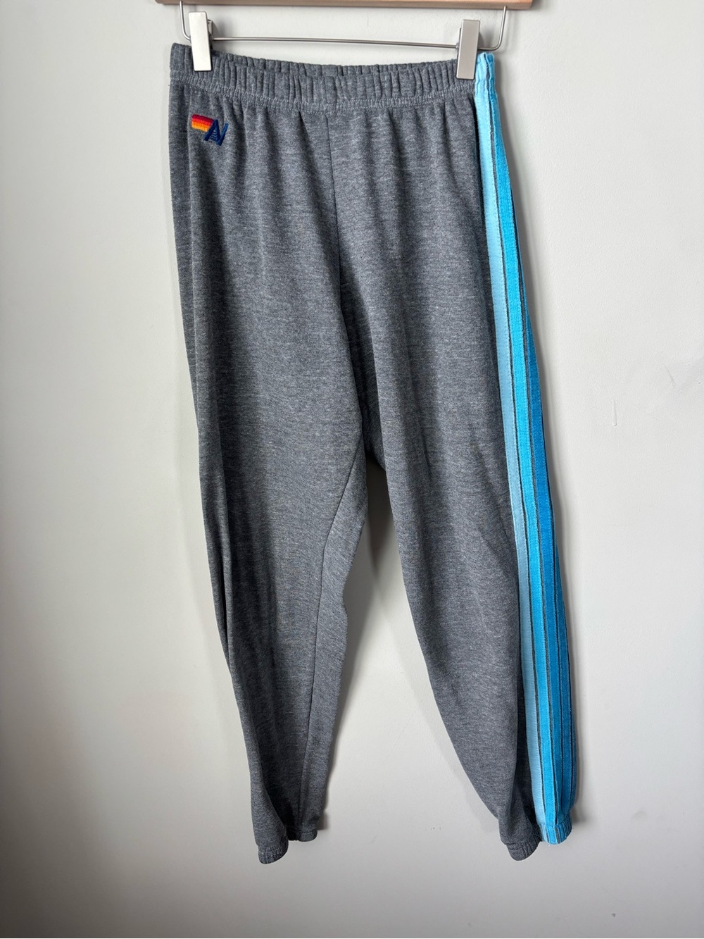 Aviator Nation - 5 STRIPE SWEATPANTS - HEATHER GREY // BLUE Size Small - Picture 2 of 5
